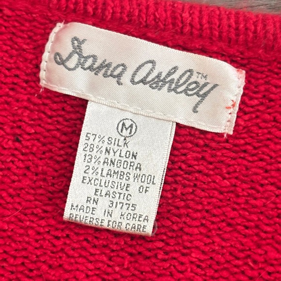 VTG 90s Dana Ashley Red Wrap Style Fuzzy Knit Sweater Womens M Puff Sleeve - Picture 6 of 7